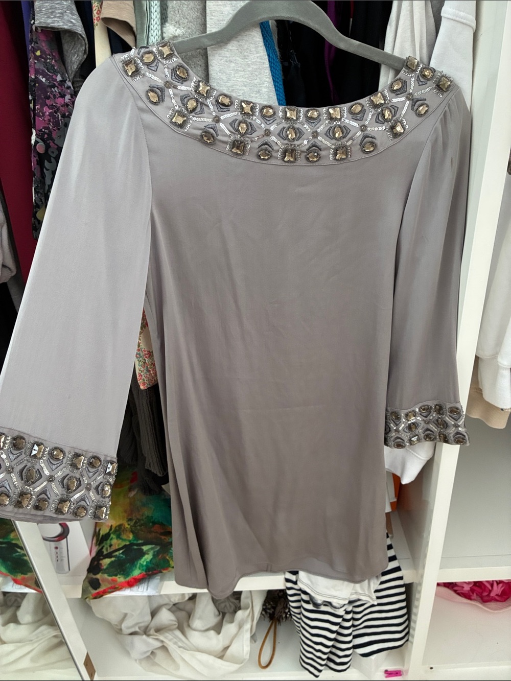 Alice & Olivia Embellished Greyish lilac Women's Tunic minidress sz 2